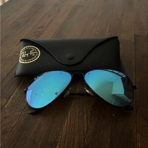 Ray-Ban Black Frame Sunglasses with Blue Lenses